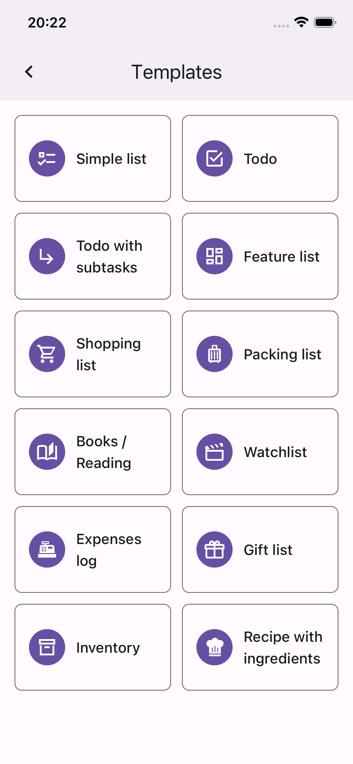 A gallery of ready-made list templates