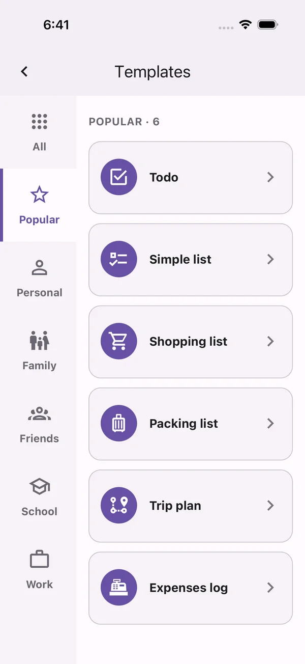A gallery of ready-made list templates